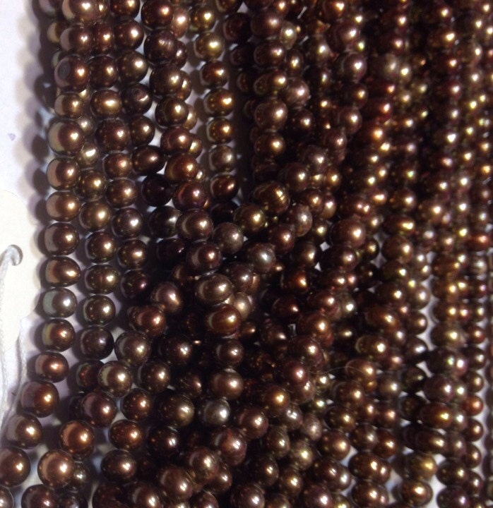 5-6mm A-AA Freshwater Pearl round potato pearl Full Strand 15" Olive Brown pearl beads, pearls wholesale supply #RS2015