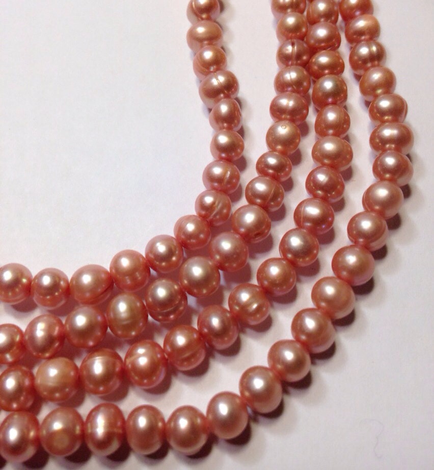 AA 5-6mm round potato Freshwater Pearl off round Peach Pink pearl--Full Strand15" strand  #RS2016