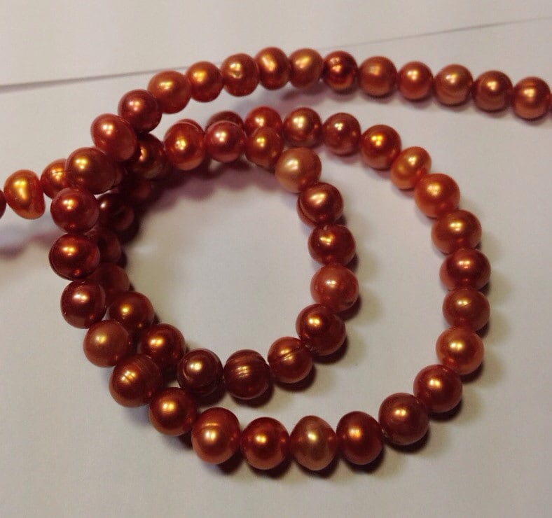 Freshwater Pearl A-AA round potato pearl Orange Bronze pearl--5-6mm Full Strand15" strand #RS2018