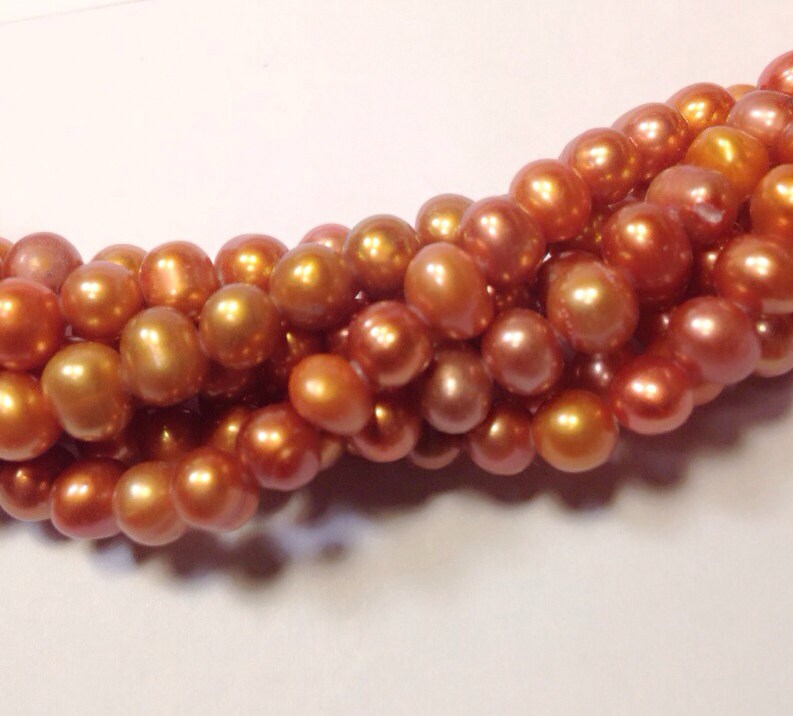 Freshwater Pearl A-AA round potato pearl Orange Bronze pearl--5-6mm Full Strand15" strand #RS2018