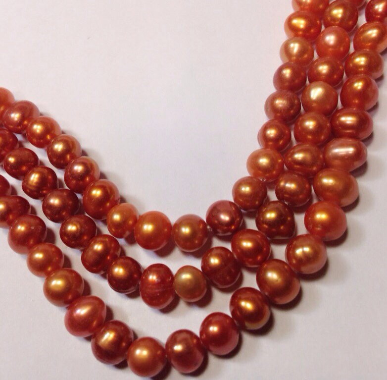 Freshwater Pearl A-AA round potato pearl Orange Bronze pearl--5-6mm Full Strand15" strand #RS2018