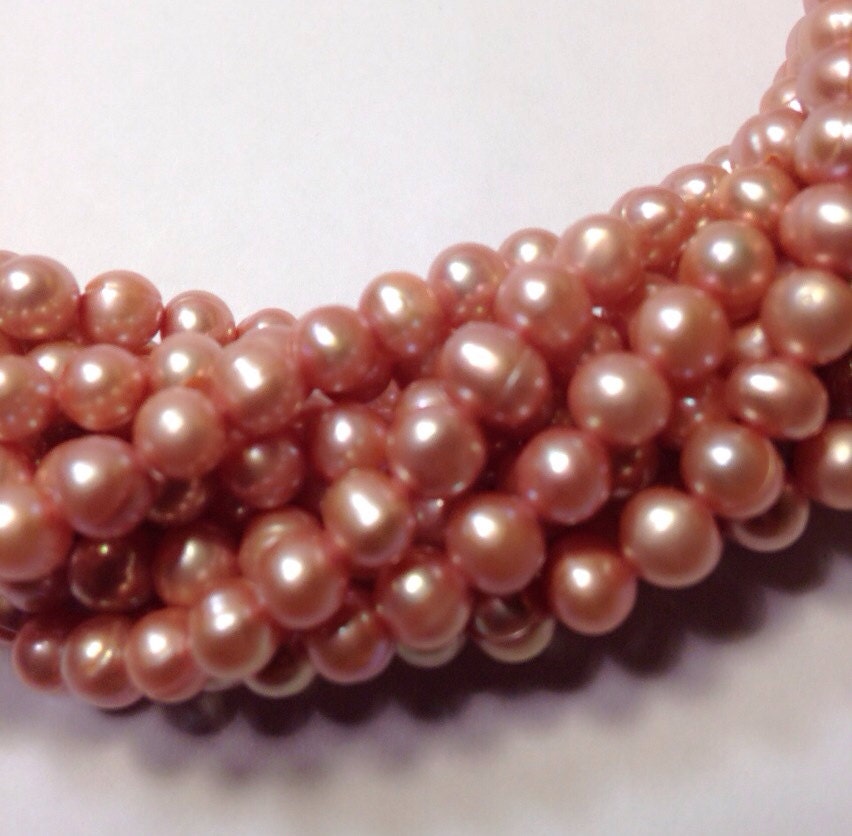 AA 5-6mm round potato Freshwater Pearl off round Peach Pink pearl--Full Strand15" strand  #RS2016