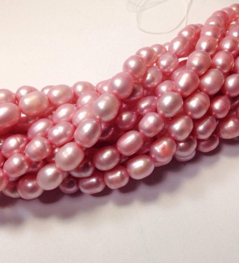 AA 6-7mmX 7-9mm Rice Pearl Oval Pearl Freshwater Pearl bubble gum pink pearl beads, barbe pink pearl----15" full strand 45pc #DR3012