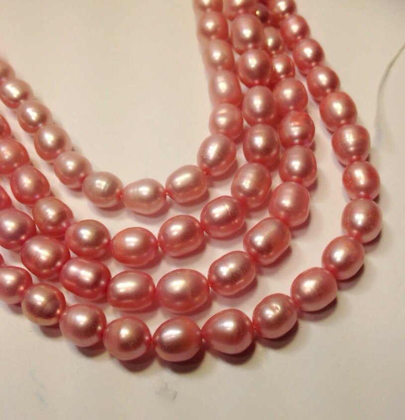 AA 6-7mmX 7-9mm Rice Pearl Oval Pearl Freshwater Pearl bubble gum pink pearl beads, barbe pink pearl----15" full strand 45pc #DR3012