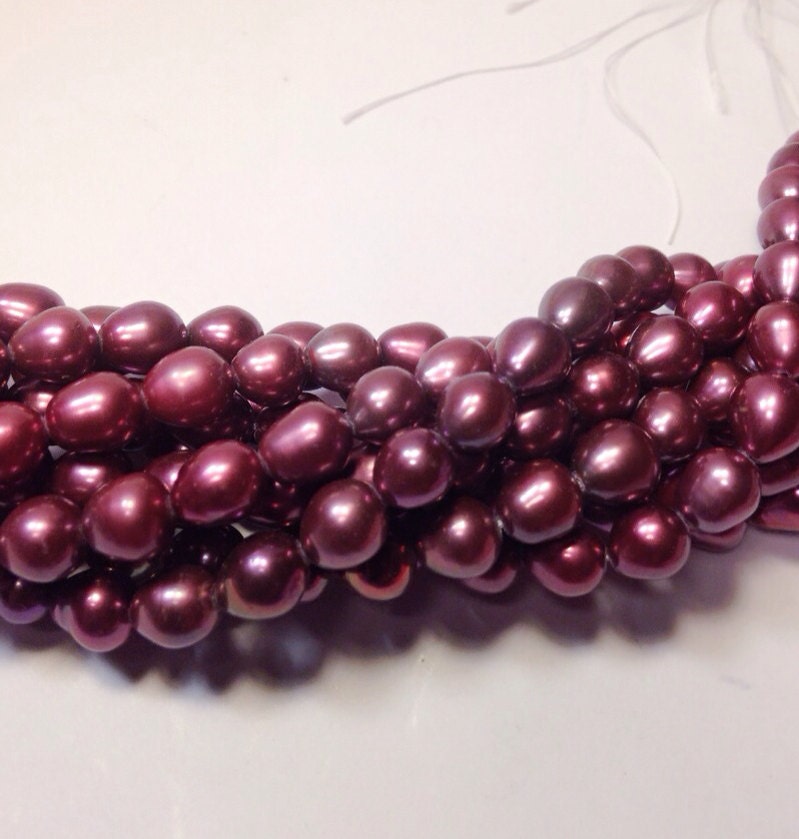 AA+ 6-7mm X 7-9mm Rice Pearl Oval Pearl Freshwater Pearl deep red wine ----15 inches full strand 45pc #DR3014