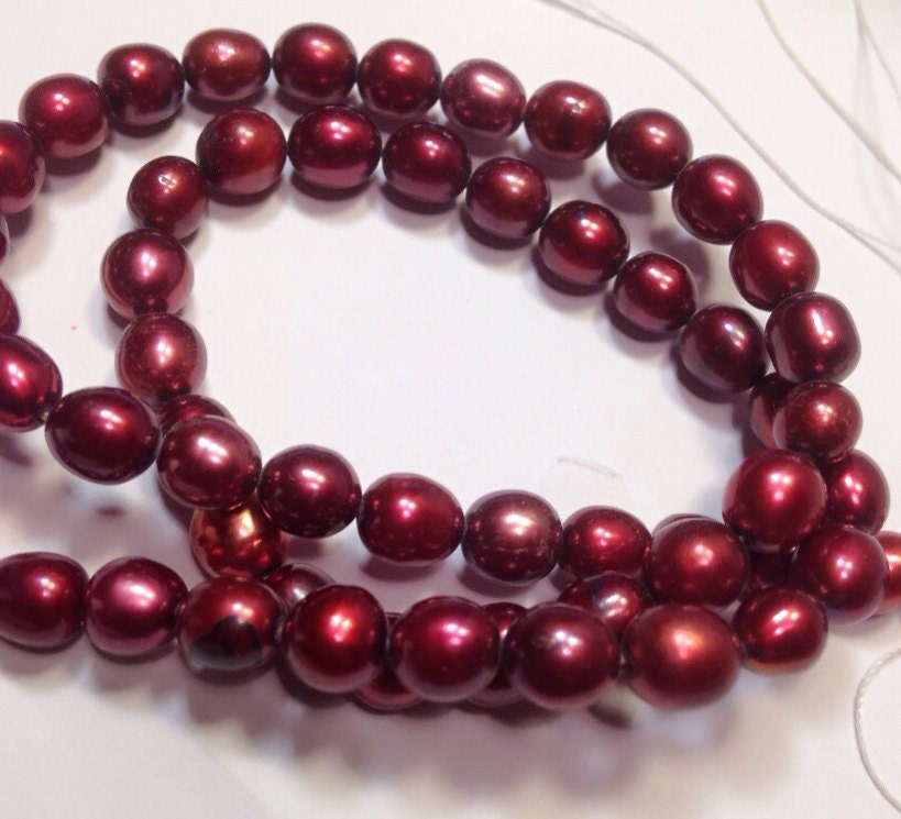 Rice Pearl Oval Pearl Freshwater Pearl burgundy red 6-7mm X 7-9mm----15 inches full strand 45pc #DR3016