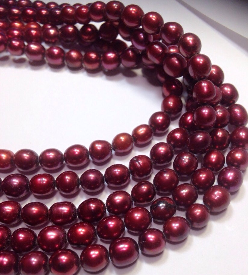 Rice Pearl Oval Pearl Freshwater Pearl burgundy red 6-7mm X 7-9mm----15 inches full strand 45pc #DR3016