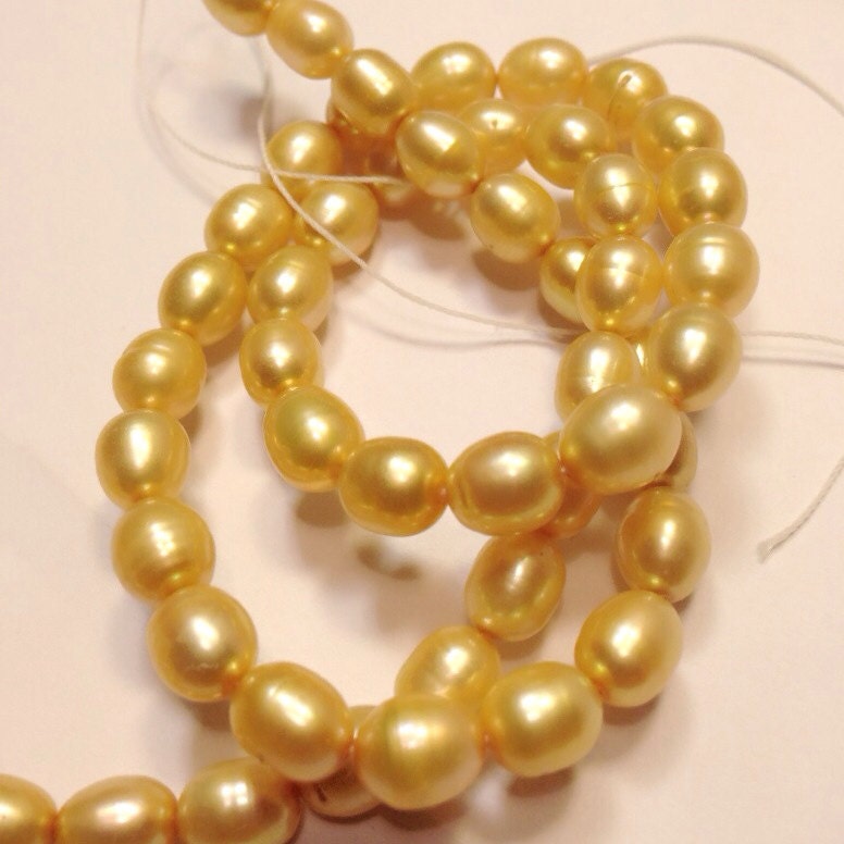 AA 6-7mm X 7-9mm Rice Pearl Oval Pearl Freshwater Pearl Yellow Champagne pearl---15 inches full strand 45pc #DR3018