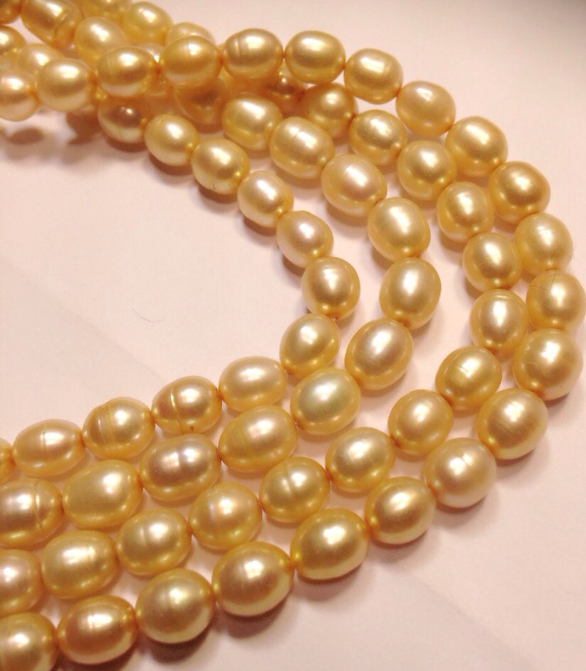 AA 6-7mm X 7-9mm Rice Pearl Oval Pearl Freshwater Pearl Yellow Champagne pearl---15 inches full strand 45pc #DR3018