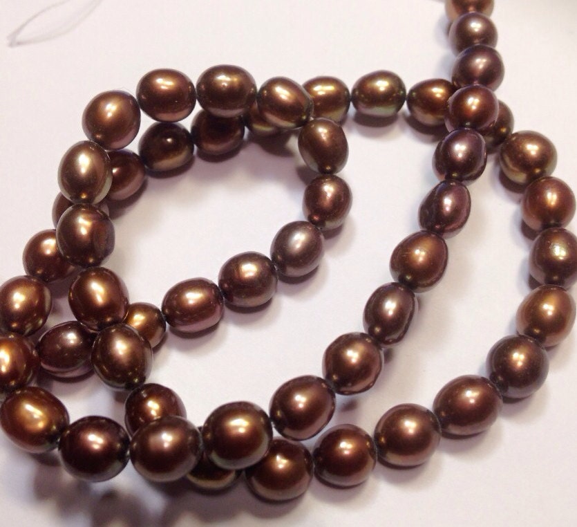 AA+ 6-7mm X 7-9mm Rice Freshwater Pearl stunning dark brown Oval loose Pearl ---15 inches full strand 45pc pearl beads#DR3019
