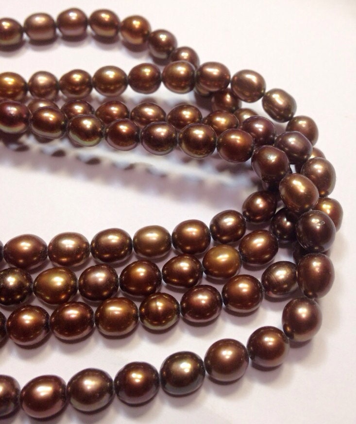 AA+ 6-7mm X 7-9mm Rice Freshwater Pearl stunning dark brown Oval loose Pearl ---15 inches full strand 45pc pearl beads#DR3019