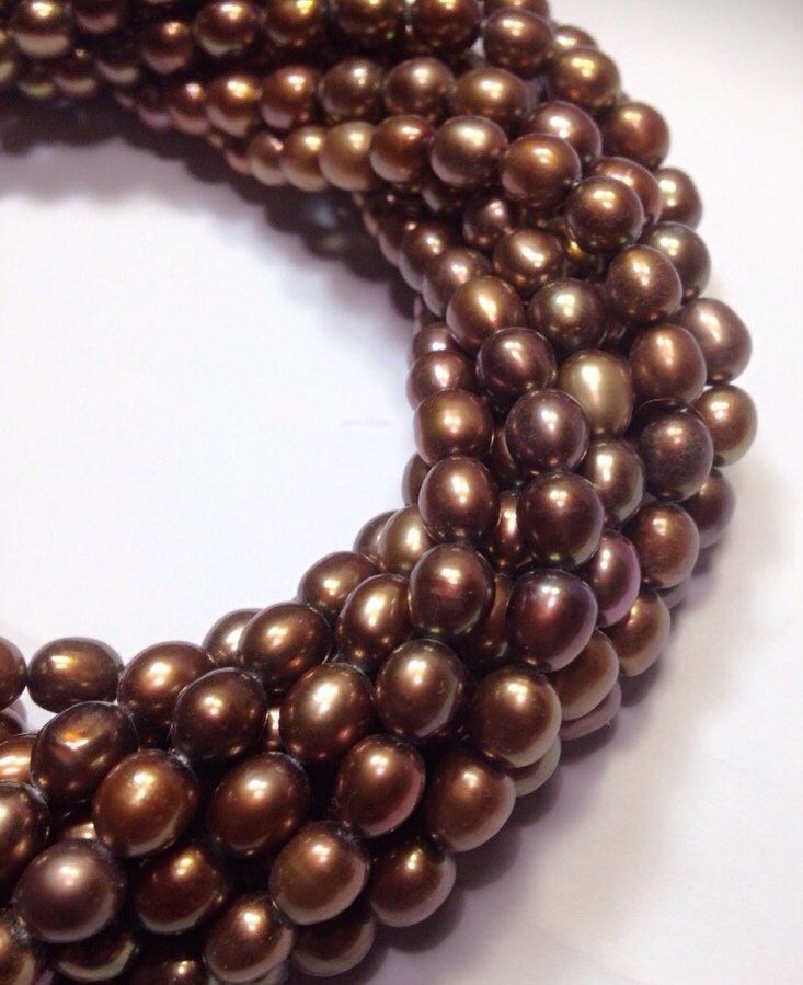 AA+ 6-7mm X 7-9mm Rice Freshwater Pearl stunning dark brown Oval loose Pearl ---15 inches full strand 45pc pearl beads#DR3019