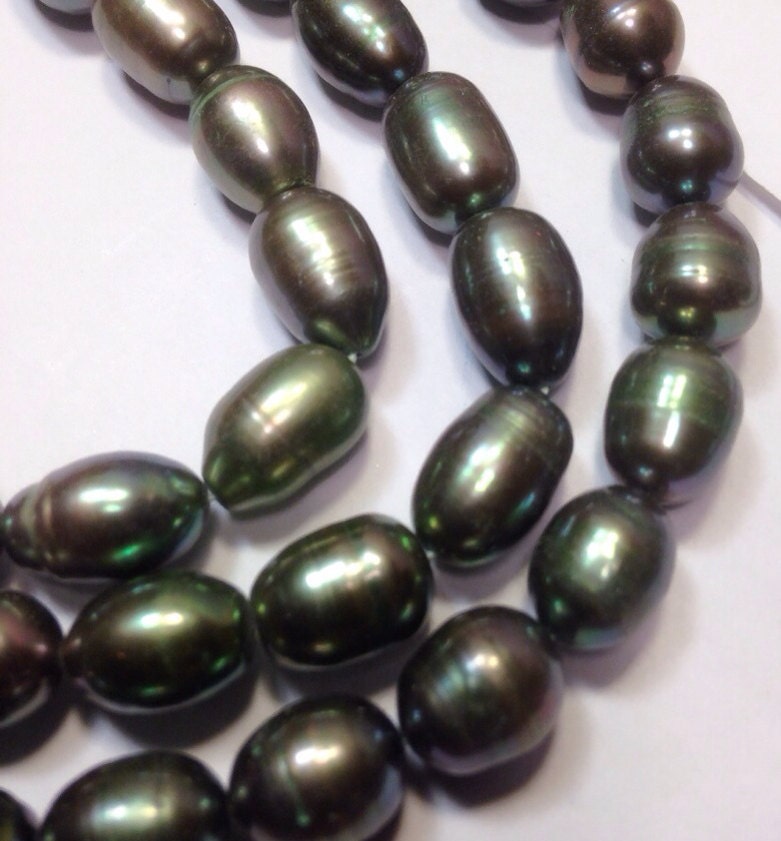 AA 9X11mm Rice Pearl Baroque Pearl Freshwater Pearl teal green pearl beads----15" full strand 36 pc #DR3023