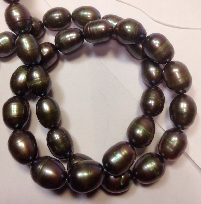 AA 9X11mm Rice Pearl Baroque Pearl Freshwater Pearl teal green pearl beads----15" full strand 36 pc #DR3023