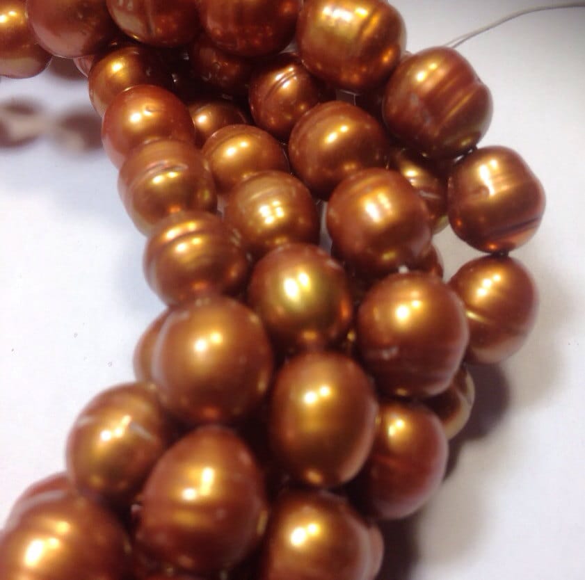 AAA 9X11mm Baroque Rice Freshwater Pearl, stunning bronze brown oval loose pearl ---16" full strand 36 pc pearl beads #DR3028
