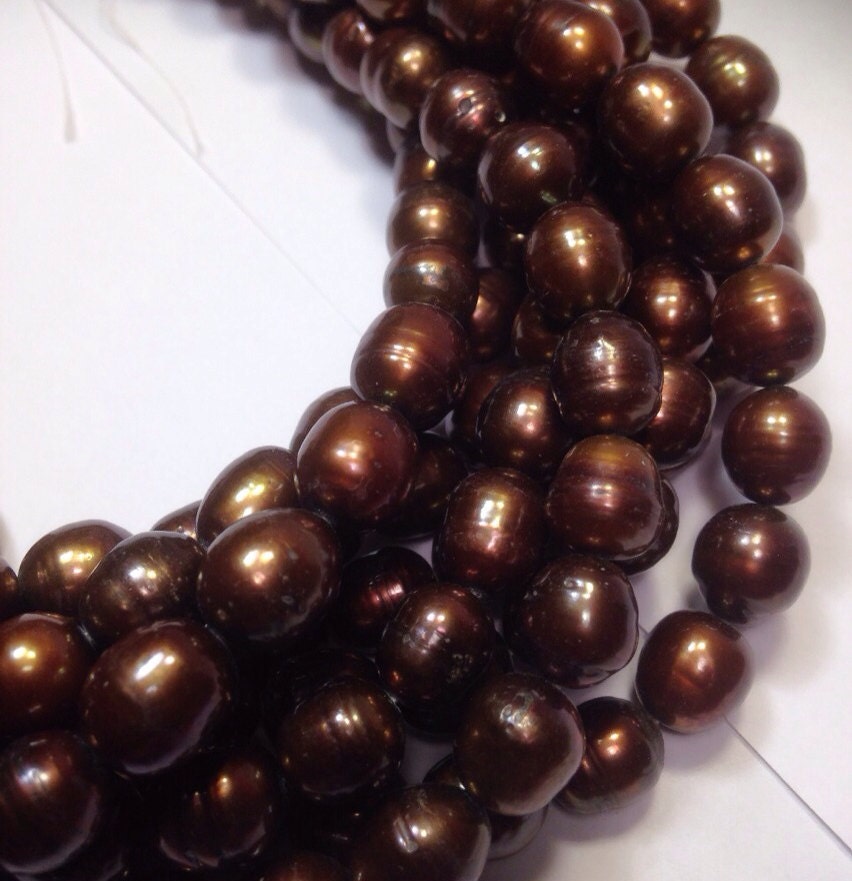 9X11mm Rice Baroque Pearl, dark brown Freshwater Pearl oval pearl--15" full strand 36 pc pearl beads #DR3022
