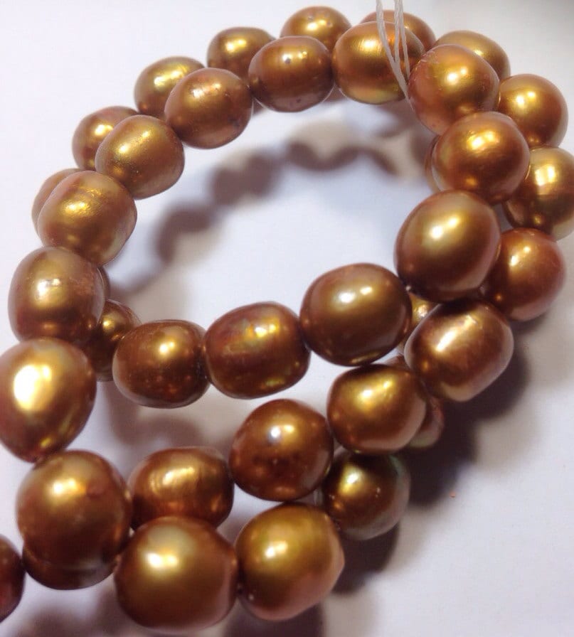 Large Rice Pearl top drilled Baroque Pearl Freshwater Pearl bright brown 9X11mm--16" full strand 36 pc #DR3029