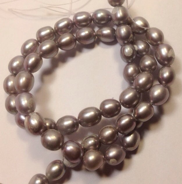 AA+ Quality Rice Pearl Freshwater Pearl Platinum silver grey 6-7mm X 7-9mm----15" full strand 45+pc #DR3009