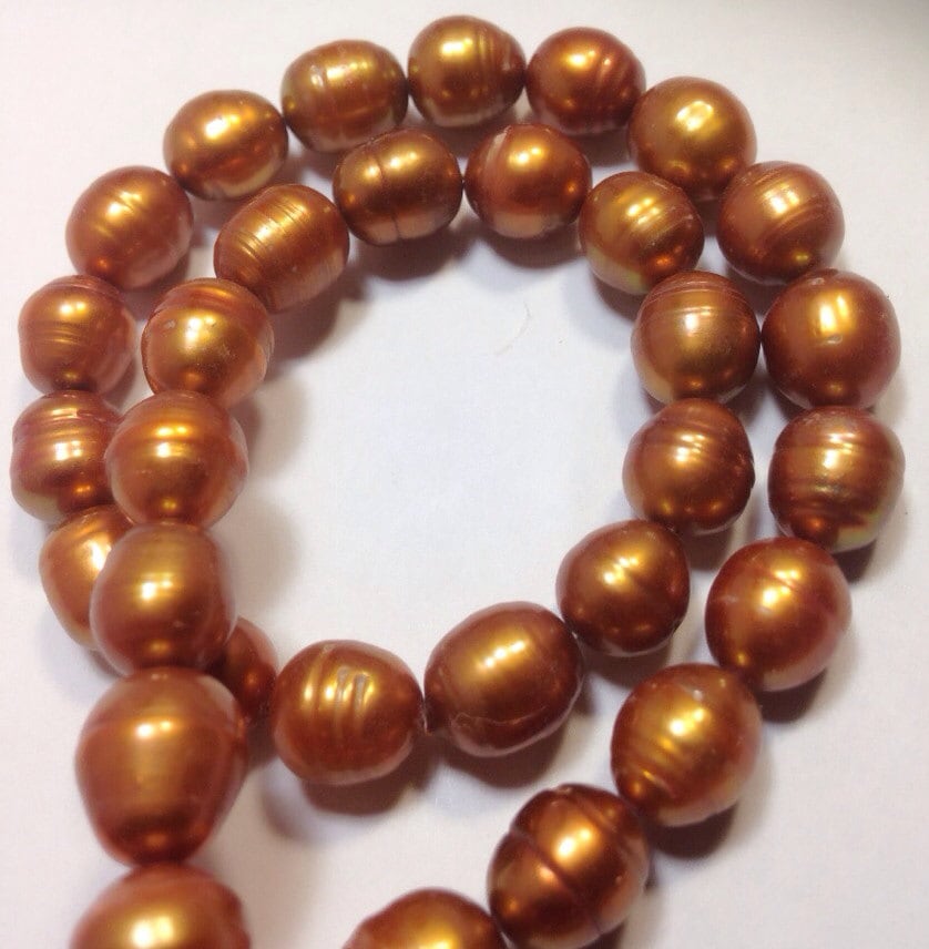 AAA 9X11mm Baroque Rice Freshwater Pearl, stunning bronze brown oval loose pearl ---16" full strand 36 pc pearl beads #DR3028