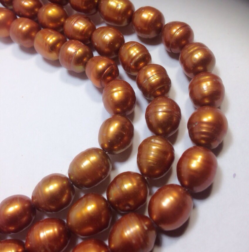 AAA 9X11mm Baroque Rice Freshwater Pearl, stunning bronze brown oval loose pearl ---16" full strand 36 pc pearl beads #DR3028