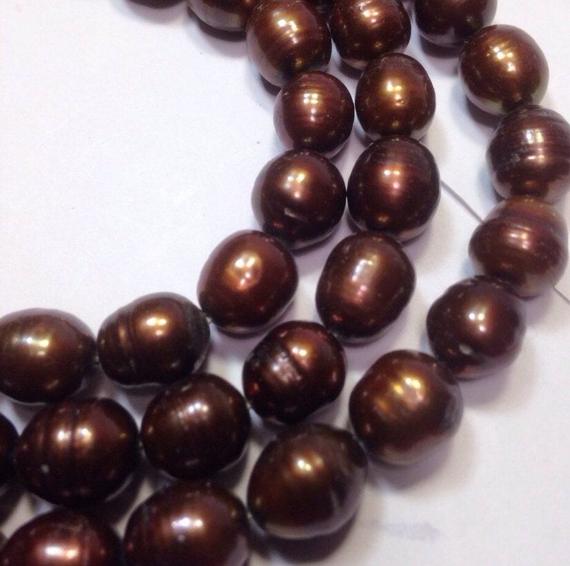 9X11mm Rice Baroque Pearl, dark brown Freshwater Pearl oval pearl--15" full strand 36 pc pearl beads #DR3022