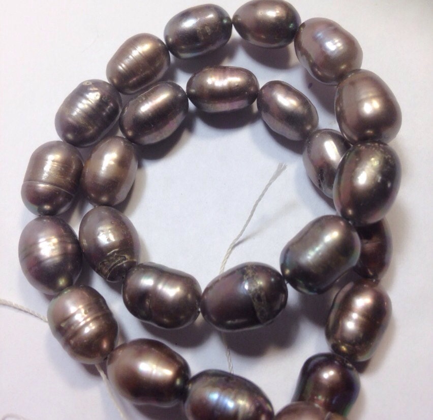 AA 9X11mm Rice Baroque Pearl, oval Freshwater Pearl peacock black deep grey pearl beads--15" full strand 36 pc #DR3026