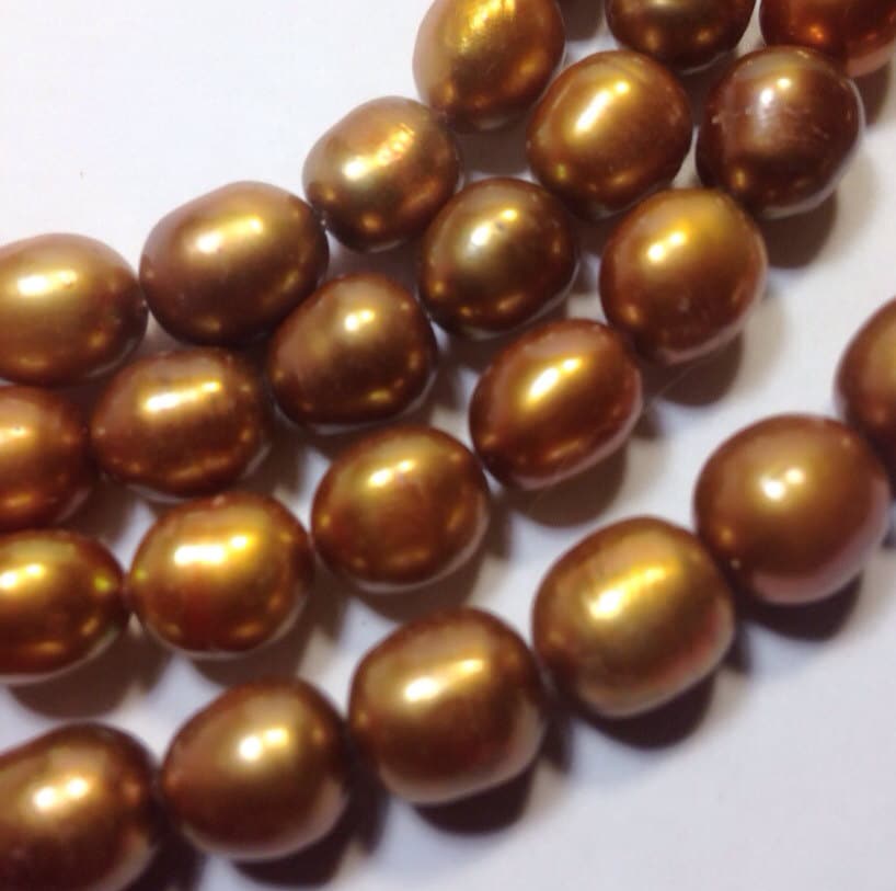 Large Rice Pearl top drilled Baroque Pearl Freshwater Pearl bright brown 9X11mm--16" full strand 36 pc #DR3029