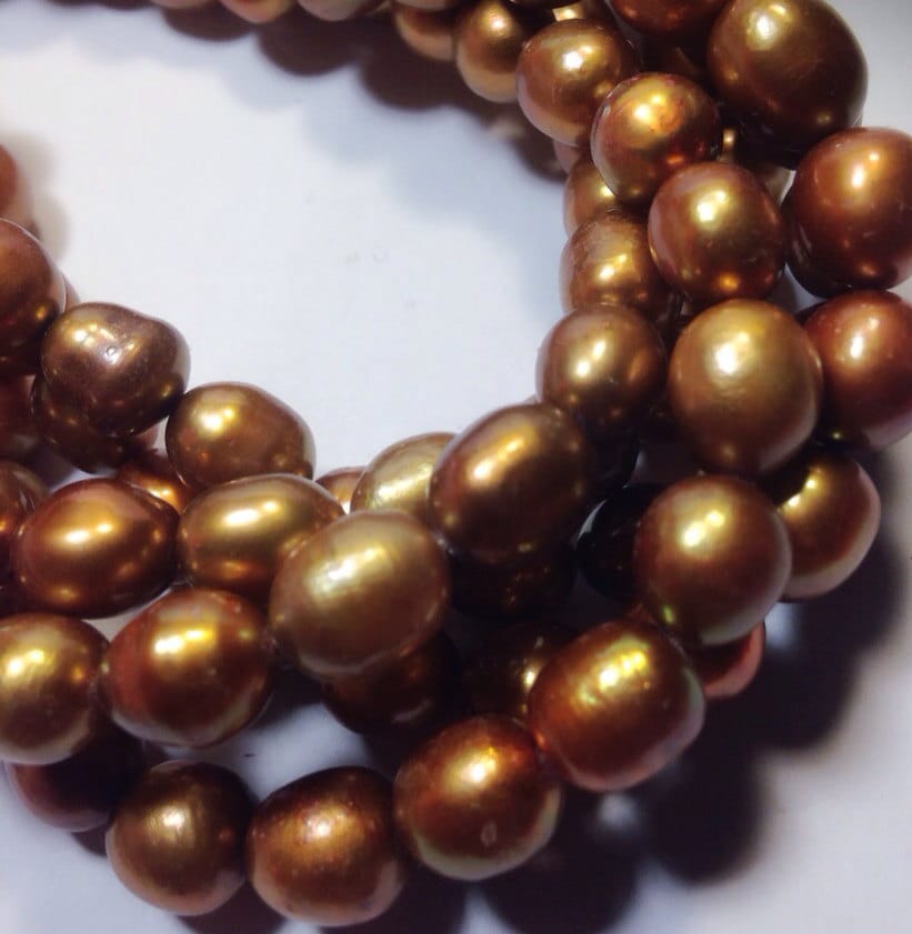 Large Rice Pearl top drilled Baroque Pearl Freshwater Pearl bright brown 9X11mm--16" full strand 36 pc #DR3029