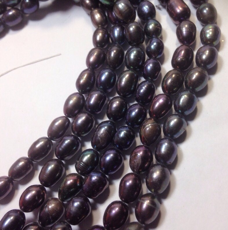 AA+ 6-7mm X 7-9mmRice Pearl Freshwater Pearl peacock blue black, Dark navy ink blue pearl beads, 15" full strand 45pc #DR3013