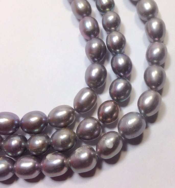 AA+ Quality Rice Pearl Freshwater Pearl Platinum silver grey 6-7mm X 7-9mm----15" full strand 45+pc #DR3009