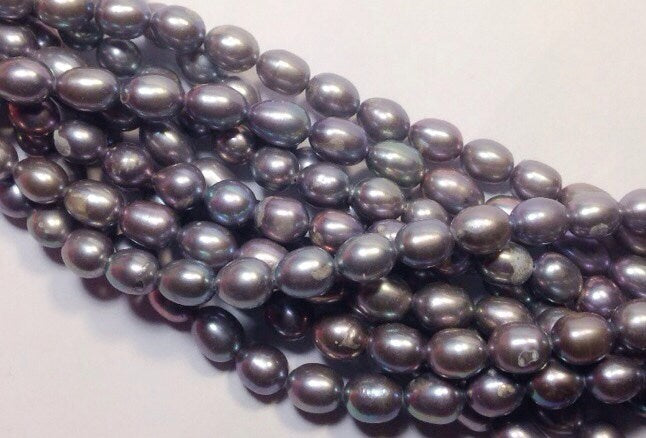 AA+ Quality Rice Pearl Freshwater Pearl Platinum silver grey 6-7mm X 7-9mm----15" full strand 45+pc #DR3009