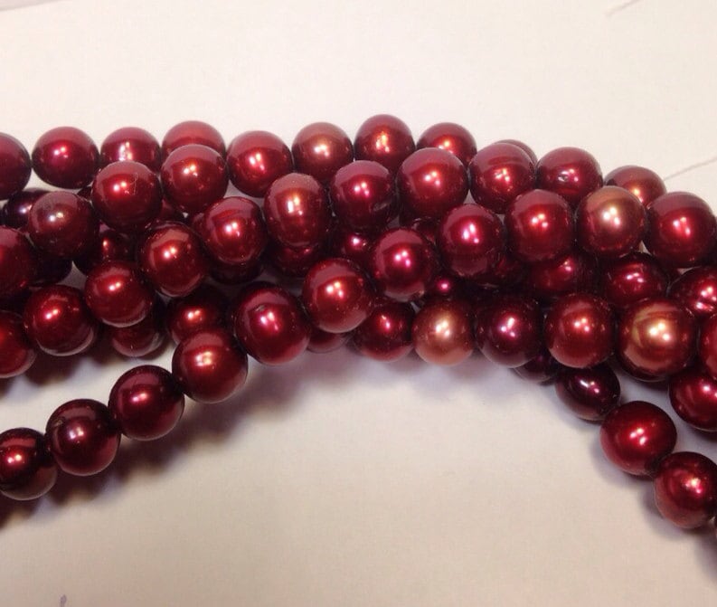 AA 6-7mm Burgundy Red round Freshwater Pearl Quality stunning round potato pearl beads--Full Strand15" strand 65pc DEAL  #RS2030A