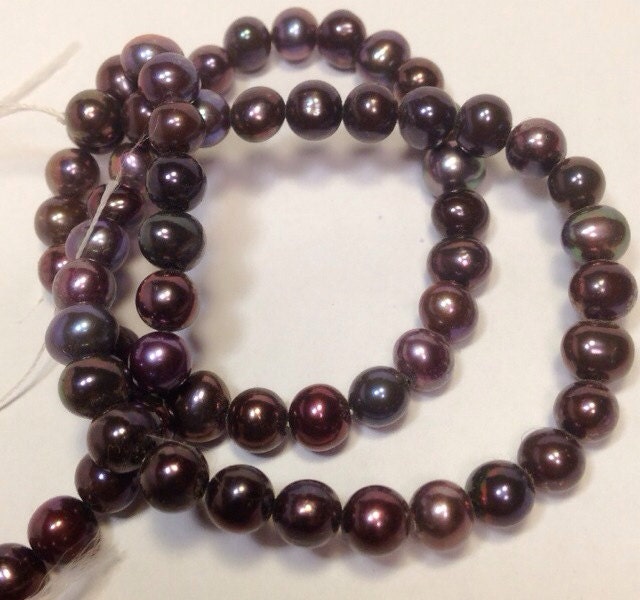 AA+ 6-6.5mm Freshwater Pearls round potato pearl peacock Black Brown pearl--Full Strand15"  65pc loose pearl beads #RS2031