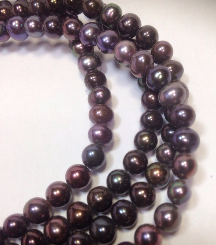 AA+ 6-6.5mm Freshwater Pearls round potato pearl peacock Black Brown pearl--Full Strand15"  65pc loose pearl beads #RS2031