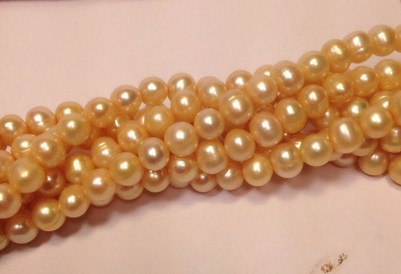6-7mm Freshwater Pearl round potato pearl yellow champagne pearl--Full Strand15" strand 65pc  #RS2033