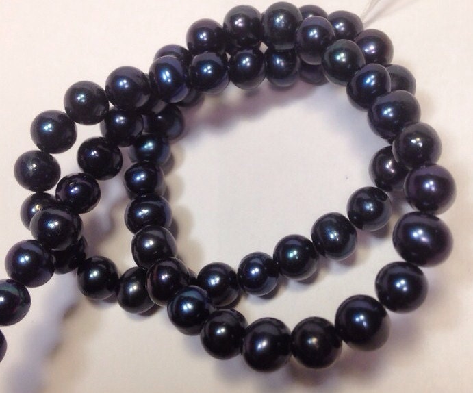 AA 6-7mm Freshwater Pearl, round potato pearl Ink navy blue pearl, genuine pearl --Full Strand15" strand 65pc loos pearl beads  #RS2034
