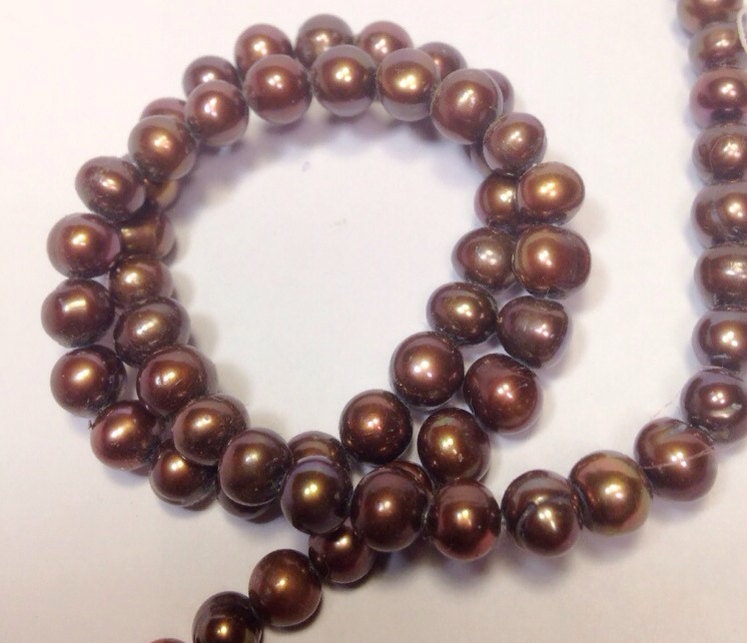 A~AA 6-7mm round off brown Freshwater Pearl, Full Strand 15" round potato pearl Dark Brown pearl 65pc loose pearl beads  #RS2035