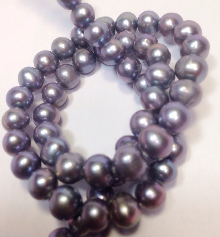 AA 6-7mm Full Strand 15" Freshwater Pearl round potato pearl Grey silver pearl--strand 65pc  #RS2038