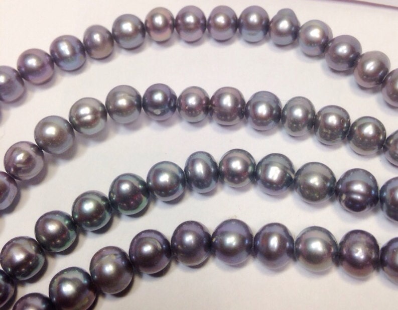AA 6-7mm Full Strand 15" Freshwater Pearl round potato pearl Grey silver pearl--strand 65pc  #RS2038