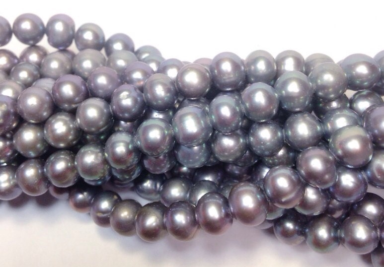 AA 6-7mm Full Strand 15" Freshwater Pearl round potato pearl Grey silver pearl--strand 65pc  #RS2038