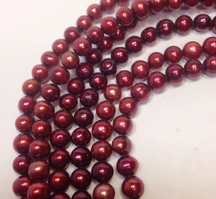 AA 6-7mm Burgundy Red round Freshwater Pearl Quality stunning round potato pearl beads--Full Strand15" strand 65pc DEAL  #RS2030A