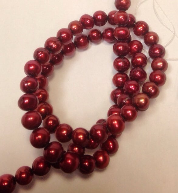 AA 6-7mm Burgundy Red round Freshwater Pearl Quality stunning round potato pearl beads--Full Strand15" strand 65pc DEAL  #RS2030A