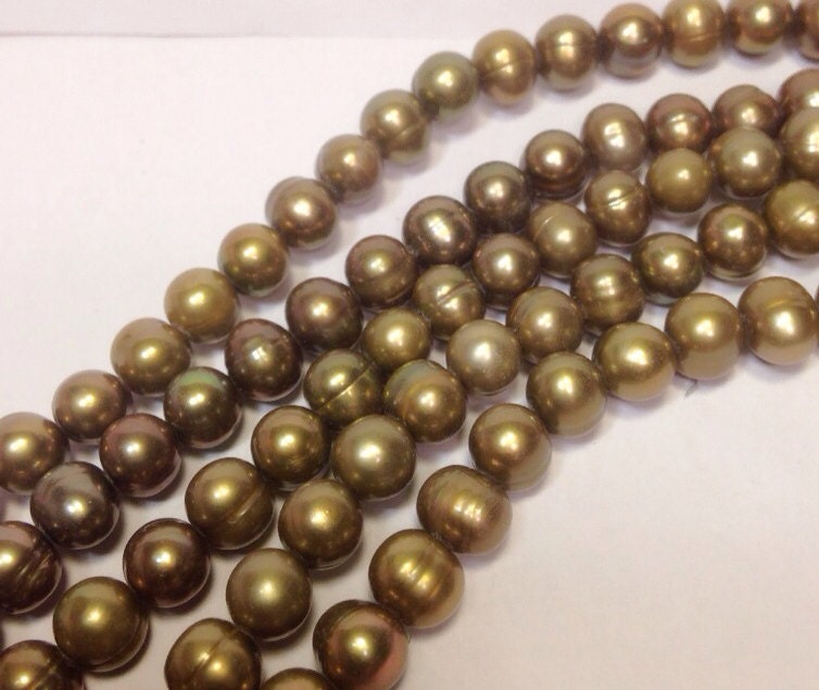 AA+ 6-7mm round potato Freshwater Pearl--Full Strand15" strand 65pc olive green loose pearl beads #RS2032