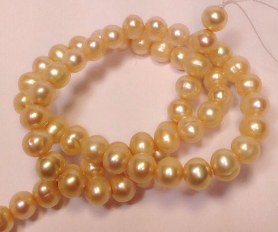 6-7mm Freshwater Pearl round potato pearl yellow champagne pearl--Full Strand15" strand 65pc  #RS2033