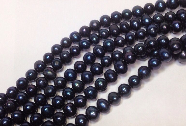 AA 6-7mm Freshwater Pearl, round potato pearl Ink navy blue pearl, genuine pearl --Full Strand15" strand 65pc loos pearl beads  #RS2034