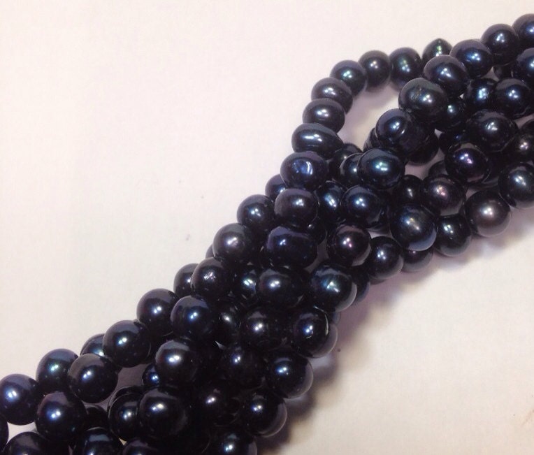 AA 6-7mm Freshwater Pearl, round potato pearl Ink navy blue pearl, genuine pearl --Full Strand15" strand 65pc loos pearl beads  #RS2034