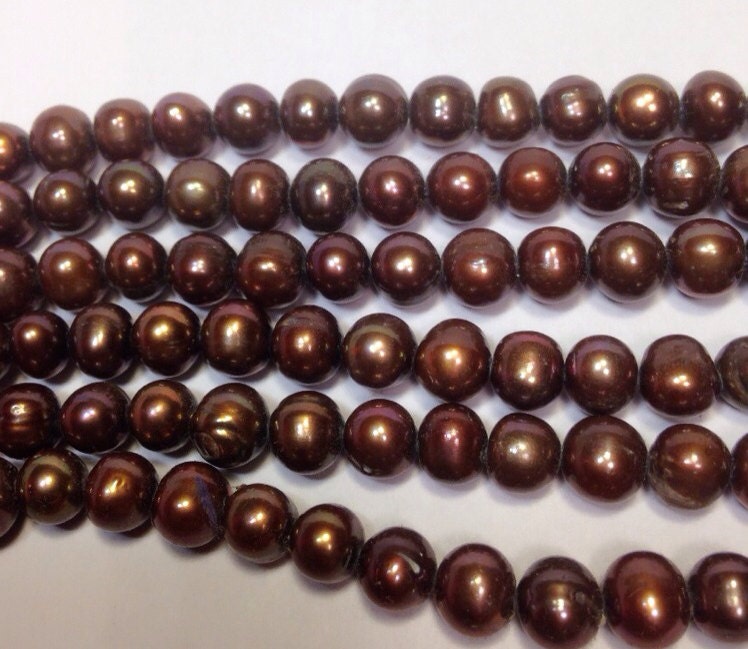 A~AA 6-7mm round off brown Freshwater Pearl, Full Strand 15" round potato pearl Dark Brown pearl 65pc loose pearl beads  #RS2035
