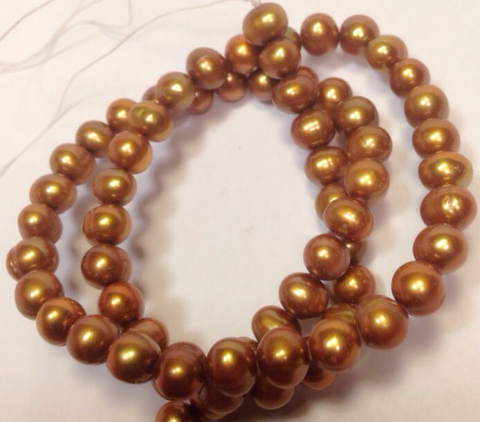 AA 6-7mm Freshwater Pearl round potato pearl Bright Brown pearl beads--Full Strand15" strand 65pc  #RS2037