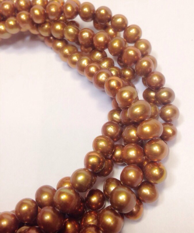 AA 6-7mm Freshwater Pearl round potato pearl Bright Brown pearl beads--Full Strand15" strand 65pc  #RS2037