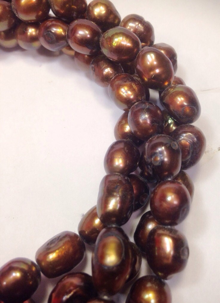 SALE 9-12mm Baroque Pearl Freshwater Pearl Deep Brown Full Strand -15" genuine pearl Clearance Sale #BA4032